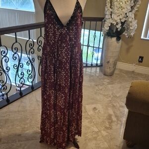 Zara Maroon and Beige Patterned Maxi Dress